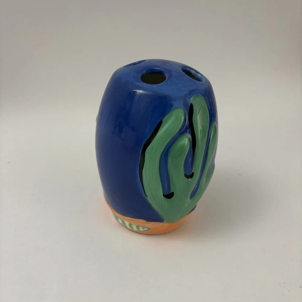 VTG Aquatic Ceramic Toothbrush Holder Bathroom Seaweed StarFish Sea Life 90s